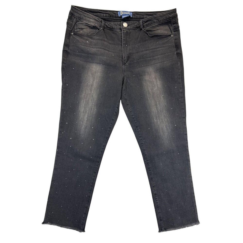 Democracy Jeans Womens 14 Black Denim High Rise‎ Frayed Hem Jeweled
